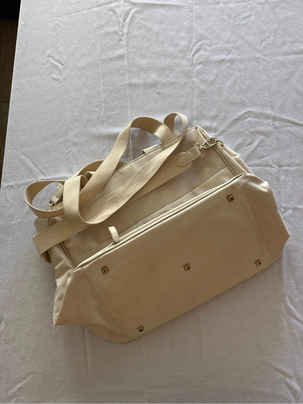 BEIS Cream Nylon Tote with Detachable Shoulder Strap